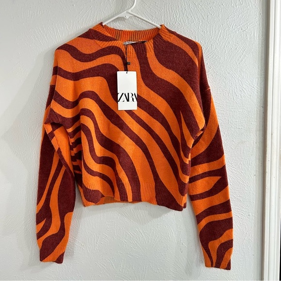 NWT Zara Zebra Striped Jacquard Sweater Size S - Picture 1 of 11